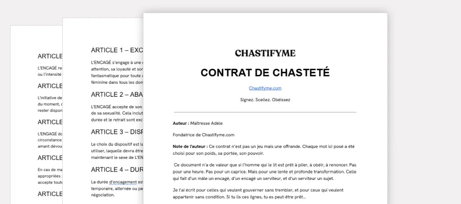 Le Contrat Officiel de Chasteté de Maîtresse Adèle